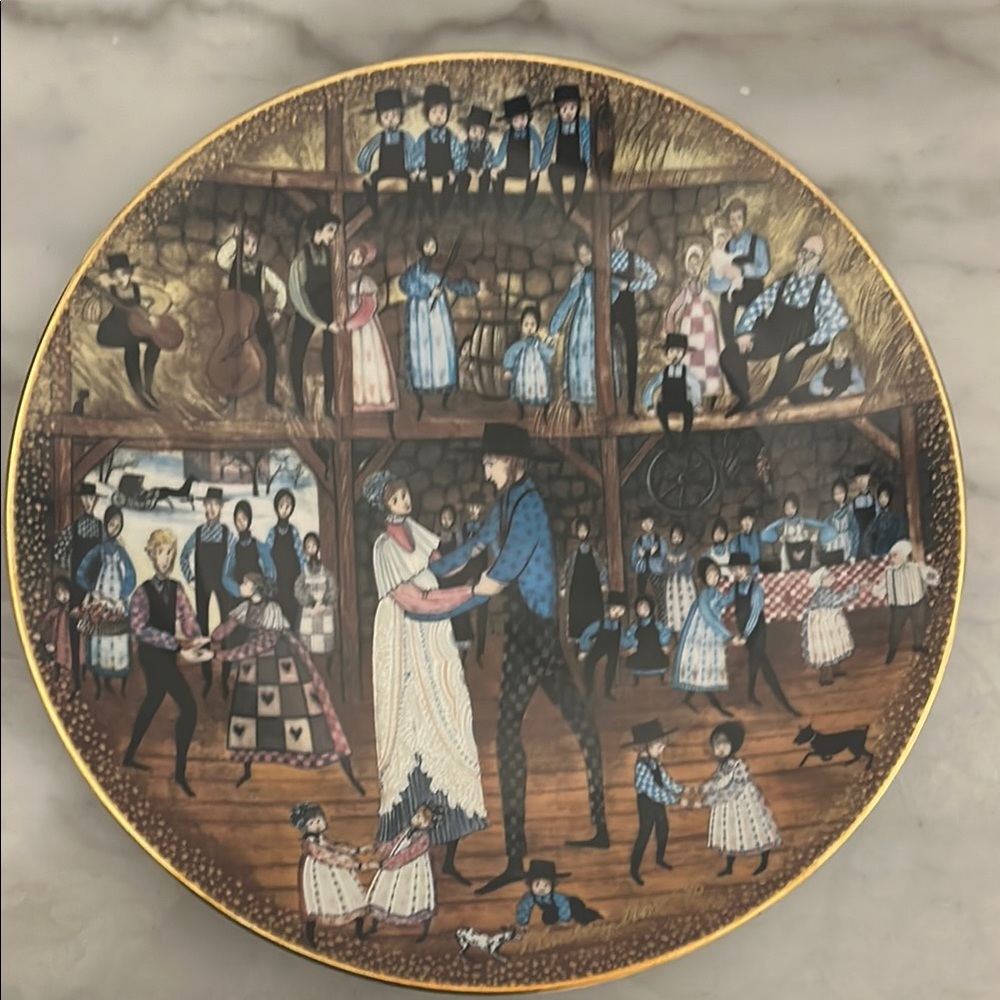 Buckley Moss Blue and Brown Decor Accents Circular Painting